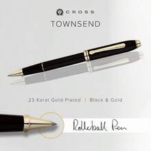 Townsend Black Lacquer Rollerball Pen With 23KT Gold Plated Appointments 575