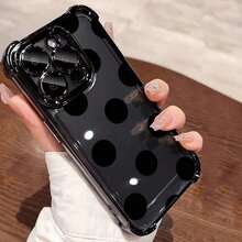 1個 ブラックドットパターン電気メッキ透明四隅落下防止スマートフォンケースTPU電話の保護カバー Apple 16/15/14/13/12/11/XS/XR/X/7/8/Plus/Pro/Maxと互換性あり、Galaxy A03/A04/A05/A15/A25/A35/A53/A54/A55/S23/S24/S25にも対応 - ブラック - チェックする 4
