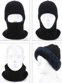 1/2/3 piezas Pasamontañas unisex de terciopelo y punto grueso, cuello a prueba de viento, máscara de esquí de cara completa con un solo orificio, adecuada para viajes diarios, ciclismo, esquí y otras ocasiones. Gorro a prueba de viento para mujer, gorro de punto, gorra con visera, pasamontañas