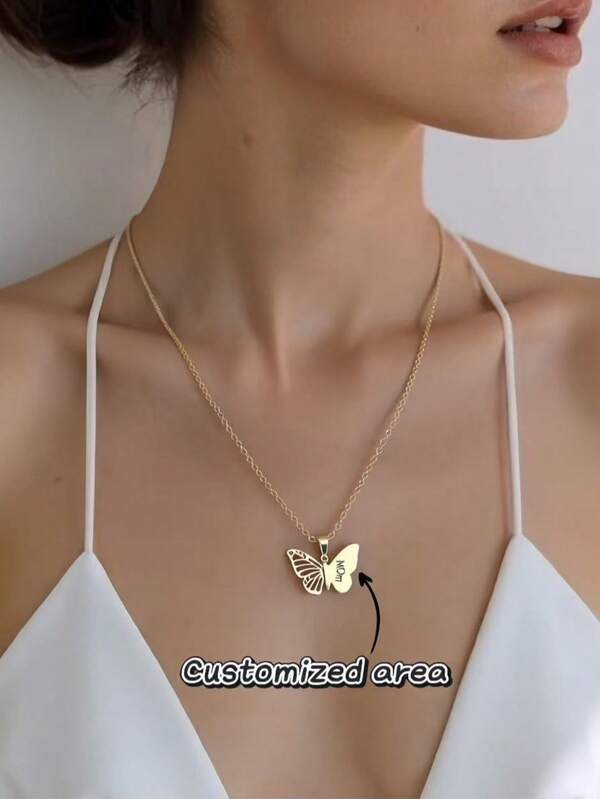 1 Collar personalizado con nombre/texto - Colgante de mariposa de acero inoxidable grabado personalizable, estilo bohemio elegante, letras personalizables, aniversarios, cumpleaños, San Valentín, regalos de Navidad para mujeres, joyería diaria exquisita, palabras grabadas personalizables, adecuado para todas las estaciones, adecuado para familiares, amigos y compañeros de clase, recuerdos de moda y significativos, collar con múltiples dijes, nuevo collar de mujer, colgante de collar de mujer