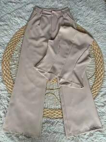 Formal Set Pantaloons Pants High Waist Pockets Tailoring Vest Buttons Simple Elegant Casual Pocket Zipper - Beige - View 2