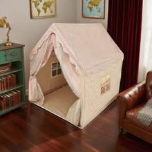 便携式折叠帐篷，室内/室外使用，公主城堡设计，儿童互动玩具，生日礼物 - 咖啡棕 - 查看 6