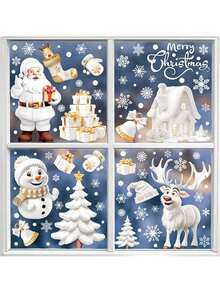 圣诞窗贴 9 张白色圣诞窗贴圣诞快乐窗贴白色雪花圣诞树圣诞窗贴适用于圣诞派对装饰，圣诞节 - 彩色 - 查看 7