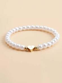 1pc Elastic Faux Pearl Letter A M Elegant Bracelet For Women (Handmade Beaded, Bead Quantity May Vary Slightly)