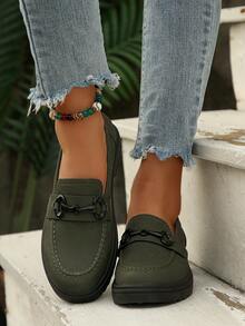 Women's Green British Style Slip-On Loafers, Anti-Slip, Soft & Comfortable, School/Work Casual Shoes, New Design - Army Green - View 8