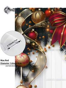 1pc Christmas Ball & Element Pattern Premium Decorative Curtain Rod Pocket Sheer Curtain, All Season Use For Outdoor, Gazebo, Bedroom, Kitchen, Office, Study, Living Room - Semi-Sheer (100g Fabric Weight) Home Decor Christmas Decorations Room Decor Christmas Decorations Home