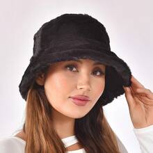 1pc Solid Color Casual Polyester Fleece Lightweight Breathable Elegant Bucket Hat, Suitable For Autumn/Winter Outdoor Activities