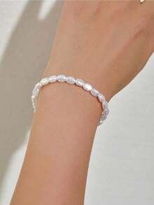 1pc Asymmetrical Faux Pearl Bracelet - Minimalist Women's Adjustable Jewelry For Banquets, Dates & Daily Wear, Elegant Personalized Gift - 銀色 - 查看 2