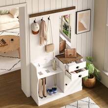 Wardrobe Set With Mirror, Hooks, Drawers And Umbrella Stand.