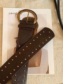 1pc Solid Color Vintage Punk Rivet Studded PU Leather Belt, Versatile For Women