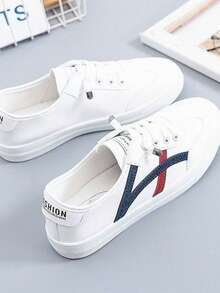 女士休闲运动鞋，平底户外跑步鞋，春秋季 - 藍色 - 查看 4