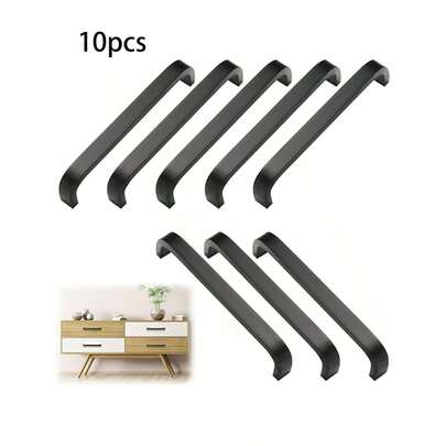 10pcs Arch Style Polished Metal Handles, Solid Aluminum Alloy Cabinet Door Drawer Pulls, Modern Simple Black Metal Finish For Furniture Hardware