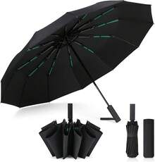 Paraguas Reforzado Automático Sombrillas para Sol y Lluvia Sol Paraguas Grande con 24 Varillas Paraguas Plegable de Bolsillo Sombrilla UV UPF50+ Resistente al Viento Hombres y Mujeres - Negro - Ver 13