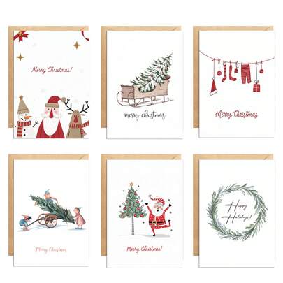 6pcs Christmas Greeting Card With 3D Embossing Effect Design, 5.5x4 Inch Size For Loved Ones, Friends And Family,Christmas