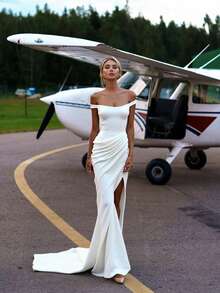 Basrey New Elegant White Spaghetti Strap Bodycon Maxi Dress, Floor Length Gown, Bridesmaid Dress, Suitable For Weddings And Bridesmaid