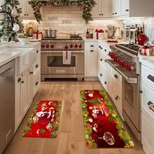 1/2/3 pezzi Tappetino da cucina natalizio di Babbo Natale rosso rinforzato, spesso 1,2 cm, imbottito, antifatica, decorazione natalizia per la casa, tappeto natalizio per la cucina