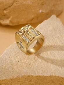 1枚18K镀金不锈钢经典人像十字图案男士戒指，日常佩戴珠宝礼品 - 戒指 - 查看 2