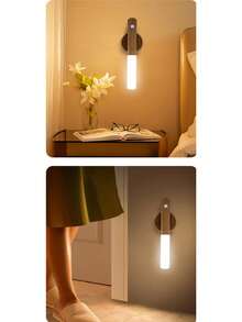 This 1-In-1 LED Motion Sensor Light (Wood Grain Finish) Is A Multi-Functional Night Light/Cabinet Light/Flashlight/Wardrobe Light/Bedside Lamp. It Is Also A USB Rechargeable Ambient Light And Magnetic Wall Light. - Three Colors Of Light - View 5