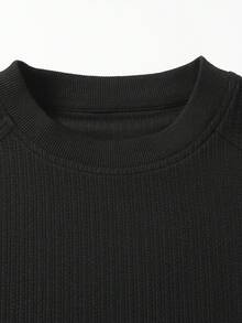 Áo thun nam dài tay cổ tròn màu đen, chất liệu dệt kim gân nổi, thoải mái, dáng rộng, có thể mặc riêng hoặc phối lớp, phong cách tối giản thường ngày, có thể giặt máy, phù hợp cho đi làm hàng ngày, phong cách cổ điển. - màu đen - Xem 6