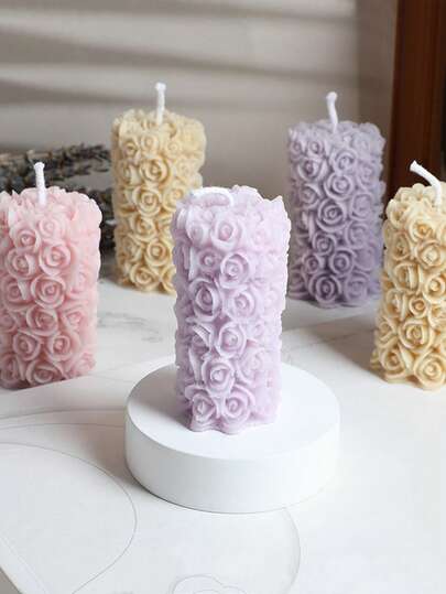 Rose Pillar Scented Candle, Carved Fragrance Candle Holder, Smokeless Candle Decor, Birthday Gift, Handmade Carved