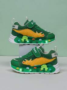 Infant Fashion LED Lighting Dinosaur Mesh Breathable Athletic Shoes, Suitable For Boys And Girls - Casual, Shock-Absorbing, All-Season Anti-Slip Outdoor Running And Walking Shoes