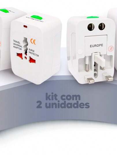 Kit 2 Adaptador Tomada Universal Para Viagens Internacional Funciona Em +150 Países Argentina Chile Peru Europa Marca Gudeltec