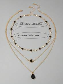 imoli 2pcs/Set Minimalist Rhinestone Tassel Chain Pendant Necklace Set, Layered Geometric Floral Charm Necklace, Casual Party Gift (Handmade Chain, Customized Rhinestone Quantity) - 23931-nek-black-3 - View 8