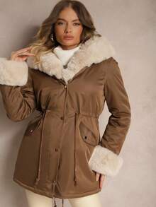 Parka Jacket With Hood And Detachable Fur Trims - Beige - View 2