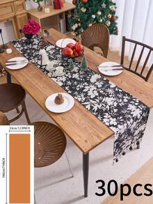 1 buc. Față de masă jacquard cu ciucuri și motive florale negre, față de masă dreptunghiulară în stil vintage american rustic, potrivită pentru zi cu zi, sărbători, reuniuni de familie, nunți, banchete, decorațiuni interioare, consumabile hoteliere de înaltă calitate, ceai de după-amiază - Negru - Vizualizare 18