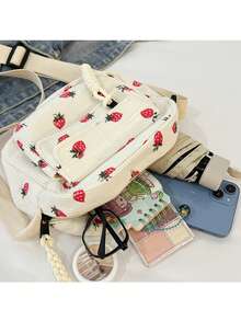 حقيبة صغيرة كورية الطراز من القطيفة الجديدة مع طباعة الفراولة ذات الخطوط الرفيعة، حقيبة هاتف نمطية عصرية للحمل عبر الجسم