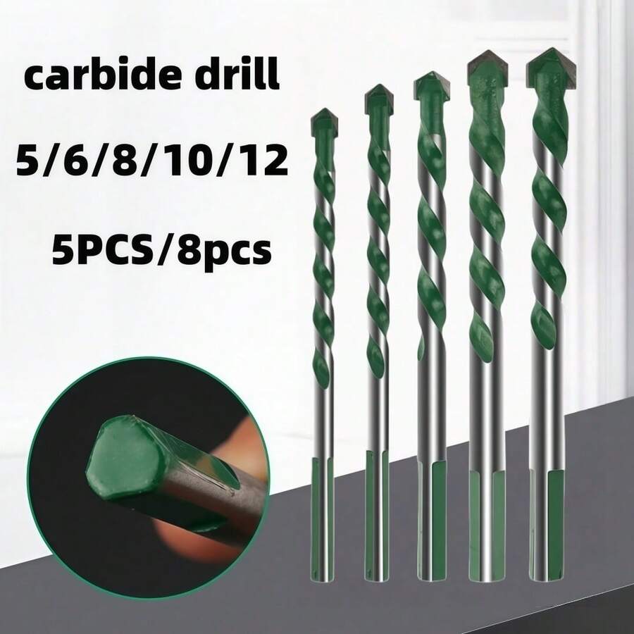 5pcs/8pcs Tungsten Carbide Drill Bits, Multi-Purpose Masonry, Concrete, Wall, Iron, Glass, Ceramic, Wood Drill Bits For Power Drill