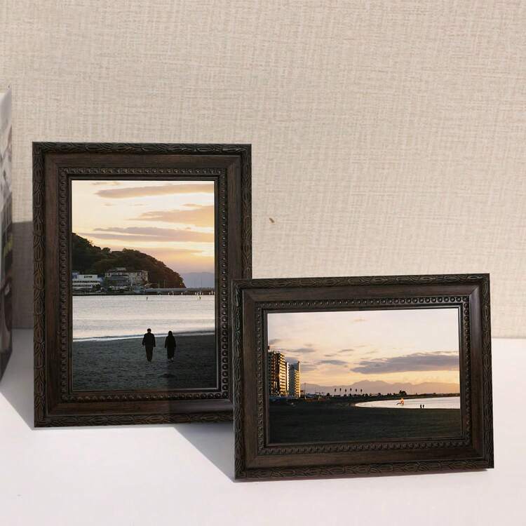 1pc/4pcs Vintage Textured Gallery Photo Frames, 3.5x5", 4x6", 5x7", 6x8", 8x10" Size Options, Suitable For Tabletop Display Or Wall Decor, Great For Display Cabinet, Fireplace, Nightstand, Entryway, Living Room (Photo Paper Included Randomly) - Brown - View 2