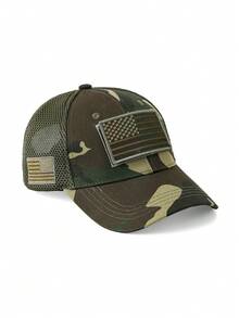 1pc Two-Sided Embroidered Patch Hook And Loop Adjustable Camouflage Baseball Cap, Outdoor Military Style Sun Hat, Unisex