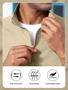 Men's Lightweight Quarter Zip Pullover Windbreaker For Golf  Hiking  Running Wind Breaker Jackets With Pockethalloween - Màu Khaki - Xem 6