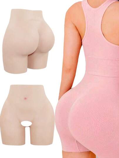 Shorts de silicone para levantamento de glúteos, shorts de ciclismo com cintura alta, design invisível e sem costura unissex, espessura ajustável, levantamento de glúteos cor pêssego, adequado para uso diário e esportivo, modelagem confiante