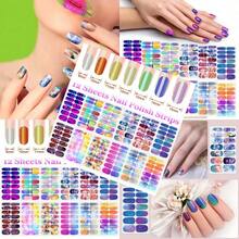 12 Sheets Nail Polish Strips Self Adhesive Gel Nail Stickers Full Nail Wraps For Women Girl Graffiti Gradient Starry Sky Nails Design Gel Strips Manicure Nail Art Accessories - 什錦 - 查看 1