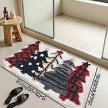 1 Pc Christmas Themed Christmas Tree Shaped Bathroom Mat, Imitation Cashmere Material, Super Absorbent, With Silicone Non-Slip Backing - Machine Washable, Suitable For Home Decoration Bathroom, Sink, Laundry Room, Living Room, Bedroom Decorative Mat, Christmas Decorative Carpet, Christmas Gift Kitchen Rug