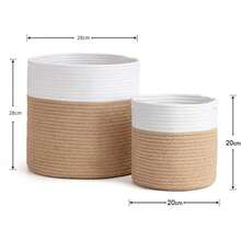 سلة حبال الخيش لنباتات 1 قطعة، سلة تخزين محاكة حديثة لأصيص زهور 10 بوصة للأرضيات والنباتات الداخلية، سلة تنظيم تخزين الحبال، ديكور منزلي ريفي، خطوط بيضاء وبيج