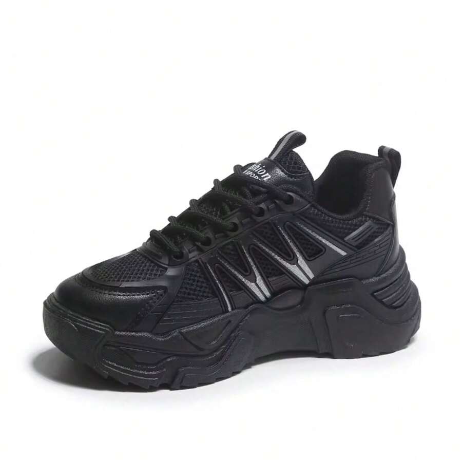 Tenis deportivos chunky unisex con plataforma ligera – Blanco / Negro - Negro - Ver 1