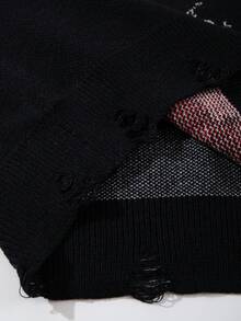 Men's Casual Loose Solid Color Pullover Sweater With Cross And Rose Graphic, Vintage American Gothic Style, Long Sleeve Knitted Top For Autumn And Winter - Black - View 8