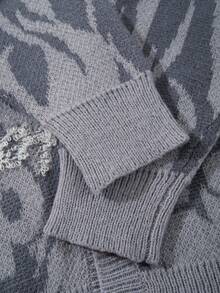 Men's Casual Loose Fit V-Neck Letter Print Long Sleeve Sweater, Versatile Street Style American Design, Suitable For Spring, Autumn, Winter