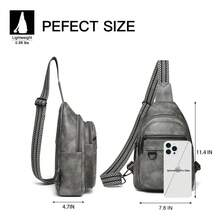 Sling Bag For Women Men Vegan Leather Crossbody Bags Fanny Pack Purse Backpack Over Shoulder Bag Travel Anti Theft,Vacation Essentials&Back-To-School Essentials - 深灰色 - 查看 4