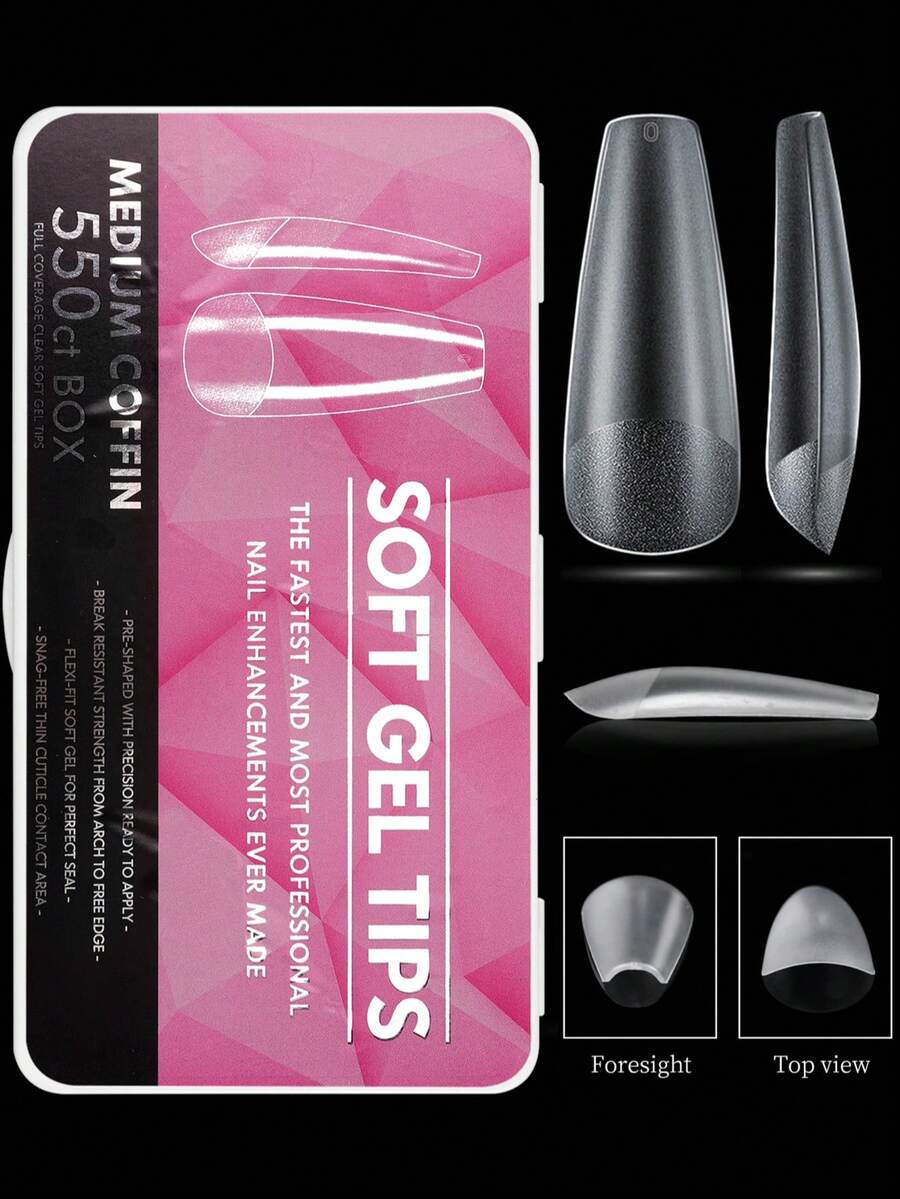 550Pcs Full Cover Press On Nail Tips Coffin French False Fake Soak Off Gel Nail Extension Tips Capsule DIY Nail Supplies For Women Girls