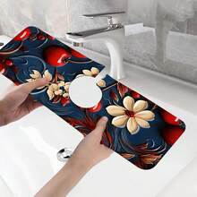 1pc Quick-Drying Diatomaceous Earth And Rubber Anti-Slip Absorbent Kitchen/Bathroom Faucet Pad, Which Can Cut Out Beautifully Decorated Flower Patterns For Holidays, Diatom Mud Anti-Slip Silicone Faucet Protection Drain Pad, Household Kitchen Drain Pad, Washbasin Protector, Suitable For All Kinds Of Faucets In Bathrooms And Kitchens.