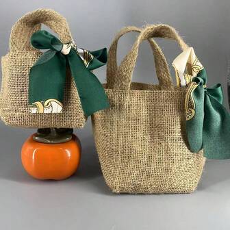 10pcs 100% Natural Linen Tote Bags, Countryside Style For Wedding/Birthday/Party/Holiday Gifts, Large Capacity Portable Carry Bags For Small Items (Large Size 23cm*12cm, Small Size 16cm*8cm)