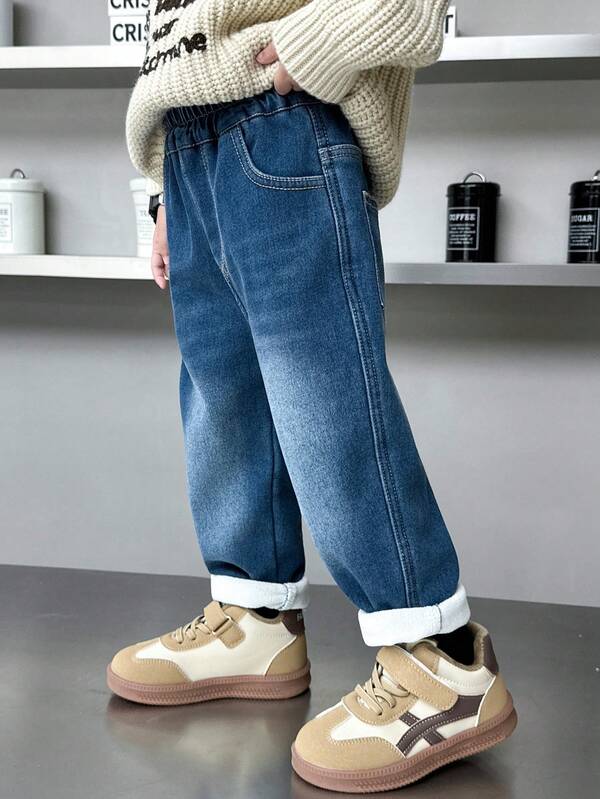 Jungen Loose Fit Thermofutter Dicke Jeans, geeignet für Lässig, Schule, Outdoor Tragen im Herbst/Winter