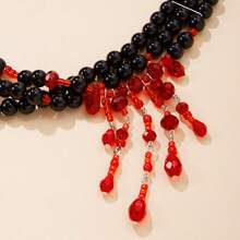 1pc Halloween Necklace Halloween Horror Blood Necklace Multi-Layer Faux Pearl Red Crystal Tassel Necklace Fashion Dark Sweet Cool Style