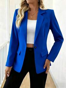 轻盈优雅女士休闲长袖西装外套，适合春夏穿着 - 藍色 - 查看 4