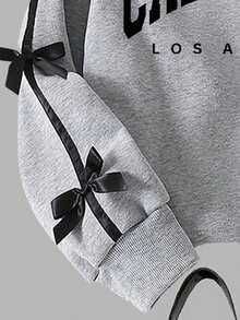 Tween Girl Letter Graphic Print Crew Neck Sweatshirt And Leggings Casual Outfit - 灰色 - 查看 5