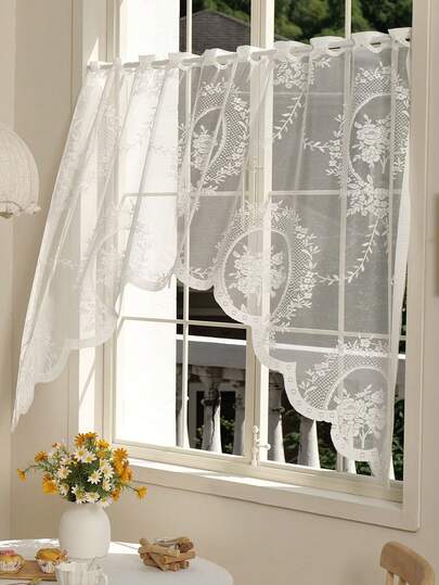 1pc Nordic Style Sheer Lace Curtain, Half Curtain For Kitchen Small Window - Lightweight, Breathable, Translucent But Not See-Through Semi-Sheer Curtain, Suitable For Living Room, Kitchen, Wardrobe Decoration